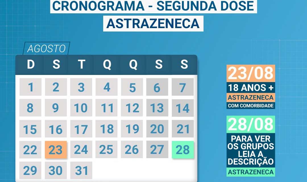 Confira o cronograma da segunda dose da vacina da Covid-19 em Timbó para a próxima semana