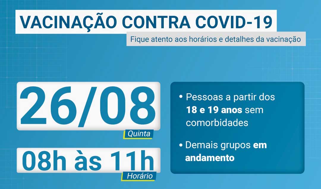 Timbó vacina na quinta-feira contra Covid-19 pessoas a partir dos 19 e 18 anos