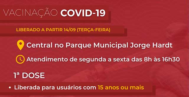 Indaial abre vacinação contra a Covid-19 para pessoas com 15 anos ou mais