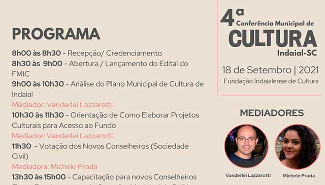 Indaial realiza 4ª Conferência Municipal de Cultura neste sábado – 18/09