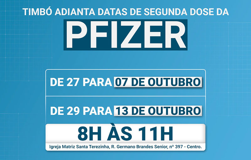 Timbó adianta datas de segunda dose da vacina Pfizer