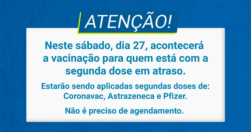 Timbó – Centro de Vacinação irá abrir neste sábado para aplicar segundas doses atrasadas