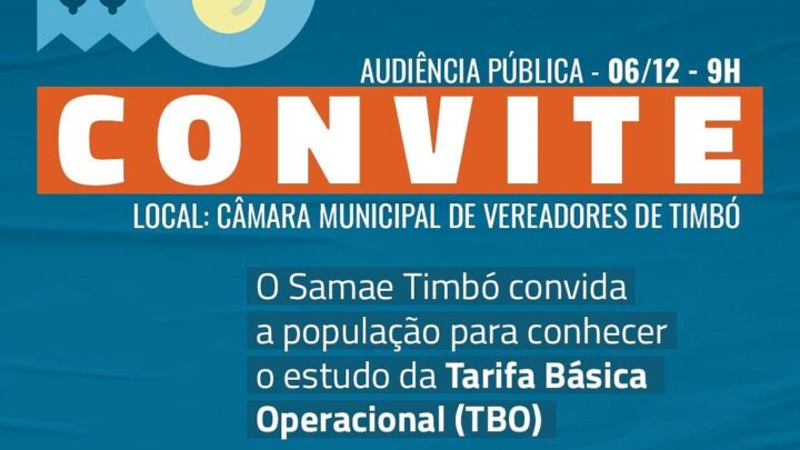 SAMAE Timbó convida população para conhecer a Tarifa Básica Operacional – TBO