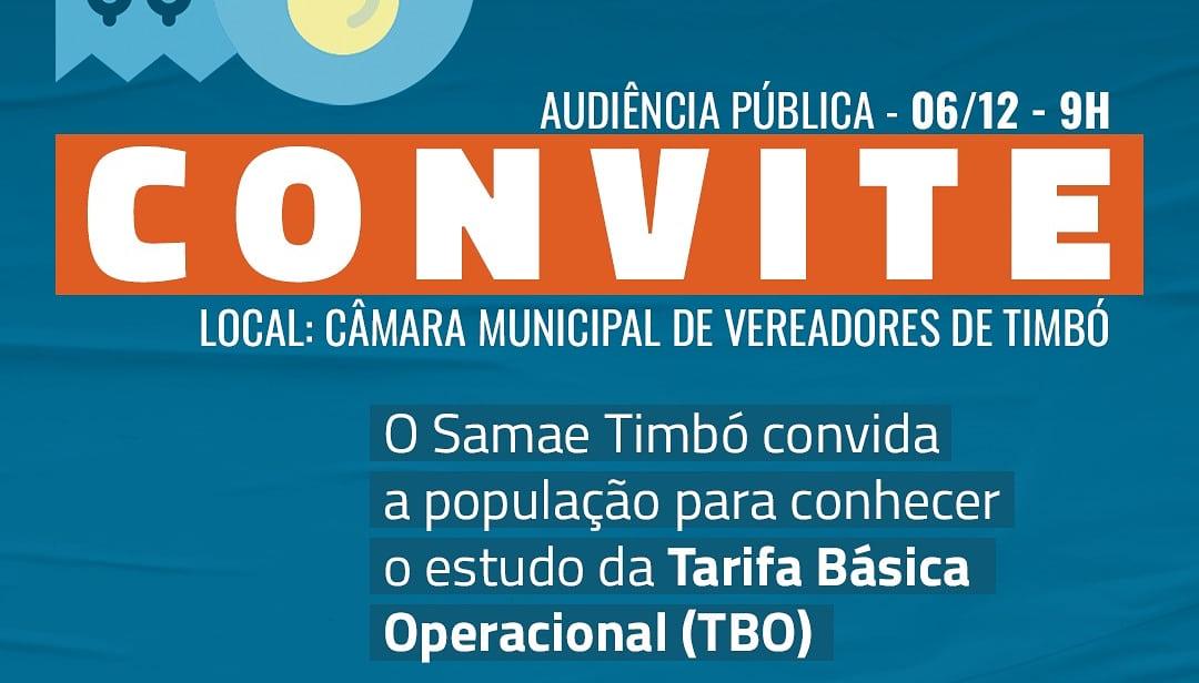 SAMAE Timbó convida população para conhecer a Tarifa Básica Operacional – TBO