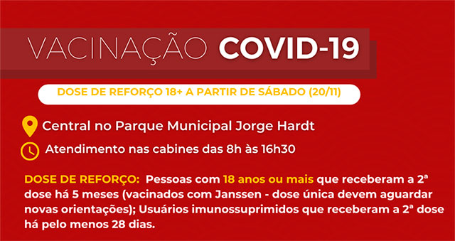 Indaial inicia neste sábado (20) dose de reforço contra a Covid-19 em usuários com 18+