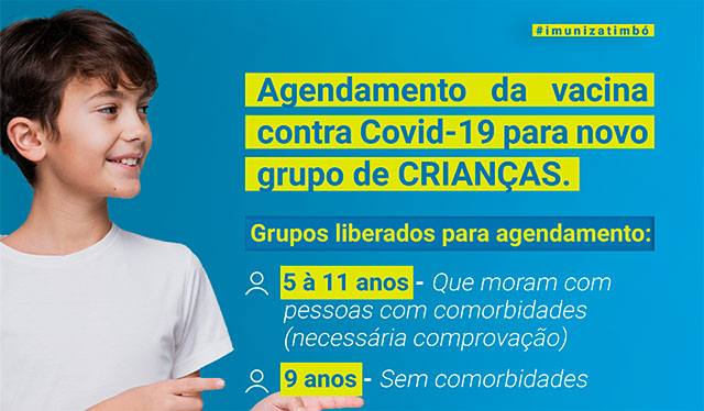 Timbó libera agendamento para vacina contra Covid-19 para novos grupos de crianças