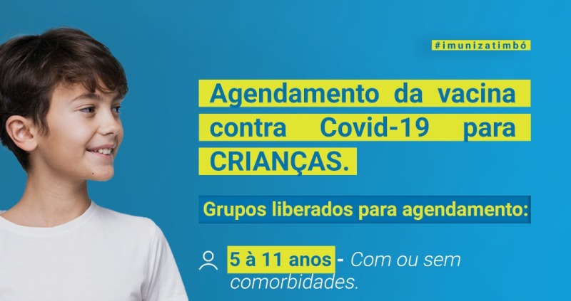 Timbó reabre agendamento para vacina contra Covid-19 de crianças