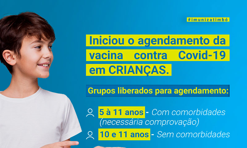 Timbó libera agendamento para vacina contra Covid-19 de crianças