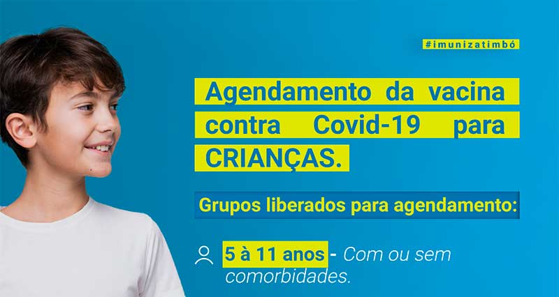 Timbó reabre agendamento para vacina contra Covid-19 de crianças