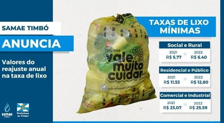 Taxa de lixo – SAMAE Timbó anuncia reajuste dos valores