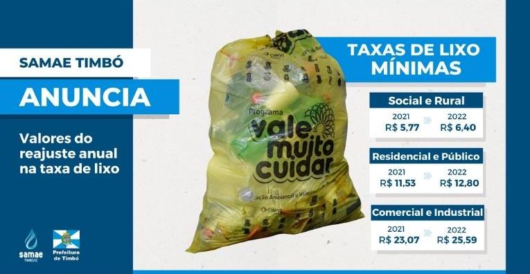 Taxa de lixo – SAMAE Timbó anuncia reajuste dos valores