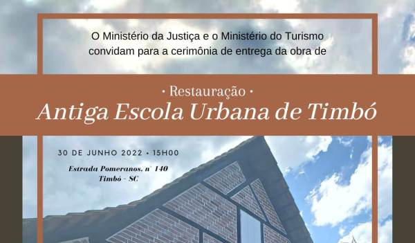 Obras de restauração da Escola Urbana será entregue à comunidade de Timbó