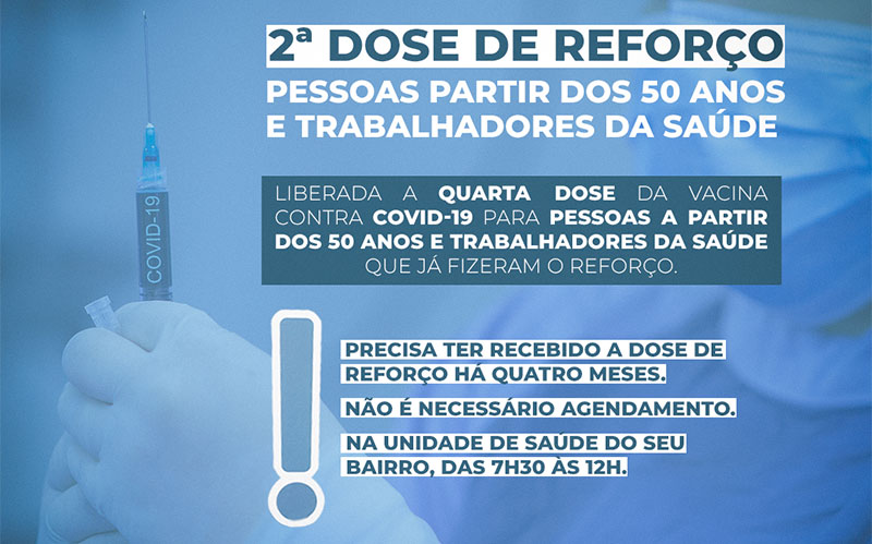 Timbó libera quarta dose da vacina contra Covid-19 para pessoas a partir dos 50 anos e trabalhadores da saúde