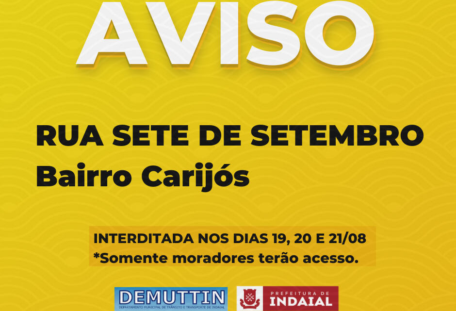 Indaial – Rua Sete de Setembro interditada nesta sexta, sábado e domingo para intervenção na rede de tubulação pluvial