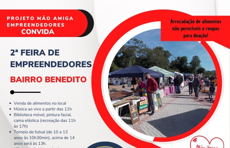 2ª edição do Projeto “Mão Amiga Empreendedores” será realizada no dia 13 de agosto no bairro Benedito em Indaial