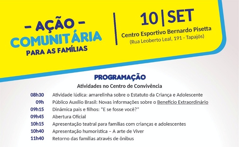 Indaial – Desenvolvimento Social promove Ação Comunitária para as Famílias em 10 de setembro