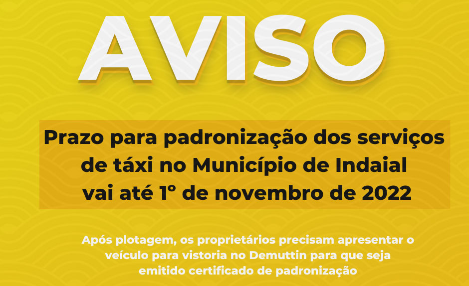 Prazo para padronização dos serviços de táxi no Município de Indaial vai até 1º de novembro