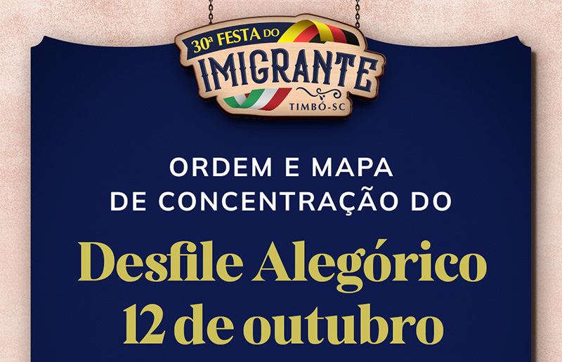 Divulgado mapa de concentração para o desfile alegórico de 12 de outubro em Timbó