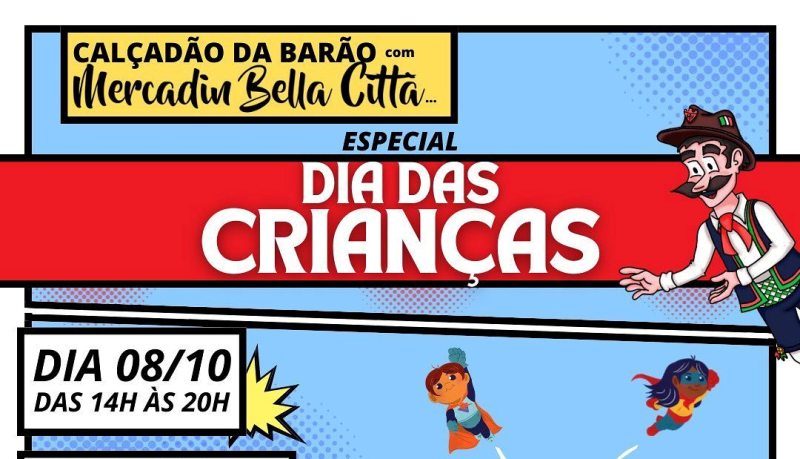 Rodeio – Mercadin Bella Città (Feira de Rua) em celebração ao Dia das Crianças será realizada em 08 de outubro