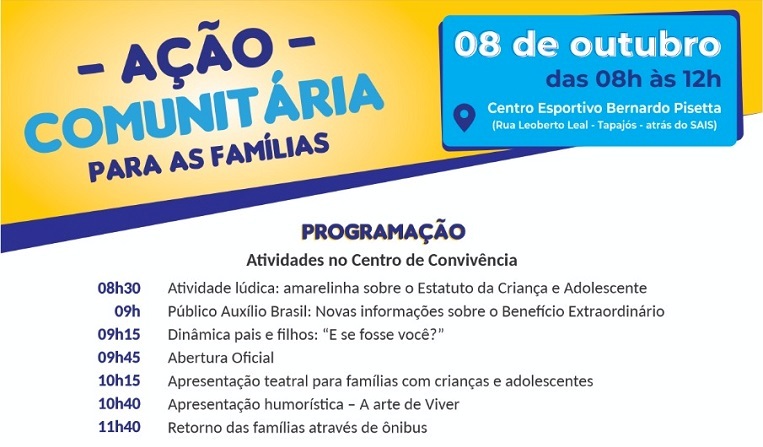 Indaial – Desenvolvimento Social promove Ação Comunitária para as Famílias neste sábado (8)