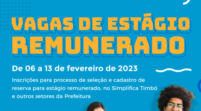 Inscrições abertas para vagas de estágio remunerado na Prefeitura de Timbó