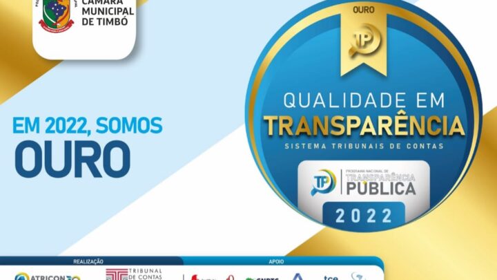 Câmara Municipal de Timbó recebe Selo Ouro em Transparência Pública