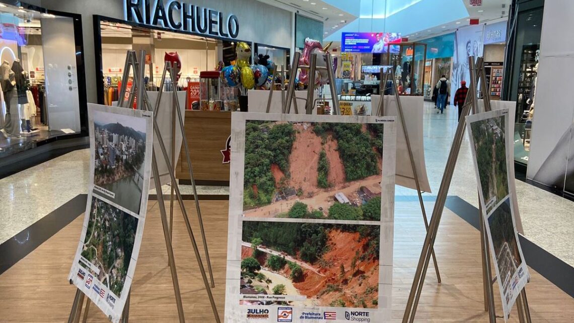 Norte Shopping recebe exposição fotográfica sobre enchentes históricas de Blumenau