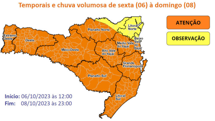 Atenção Meteorológica – Temporais e Chuva volumosa de sexta (06) à domingo (08)