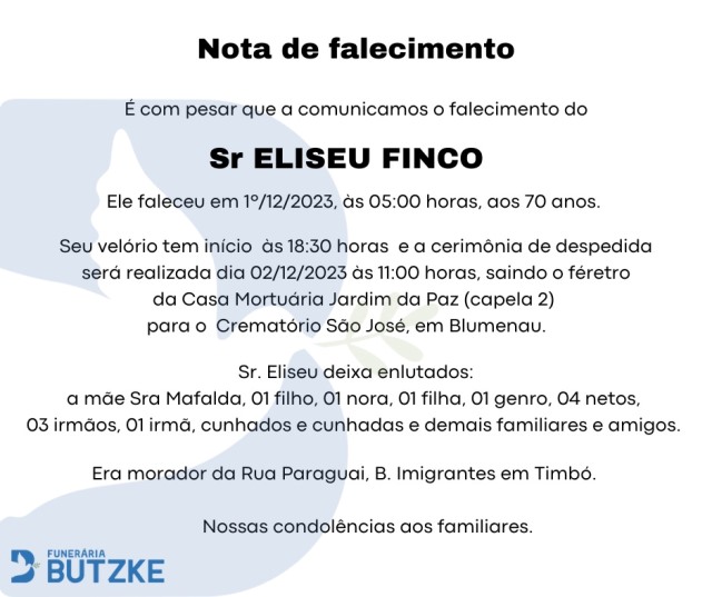 Notas de Falecimento Portal Timbó Net