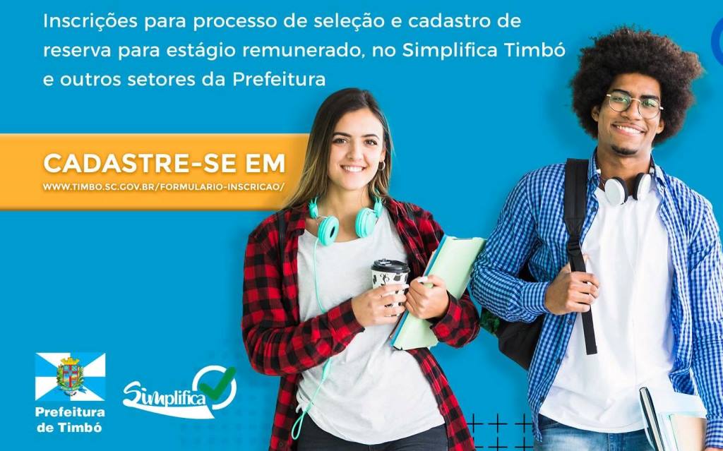 Inscrições abertas para vagas de estágio remunerado na Prefeitura de Timbó