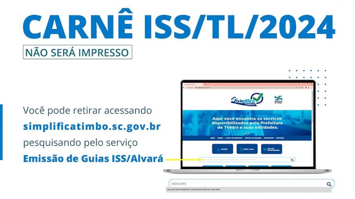 Timbó – Prazo para pagamento do ISS/TL/2024 é 15 de julho