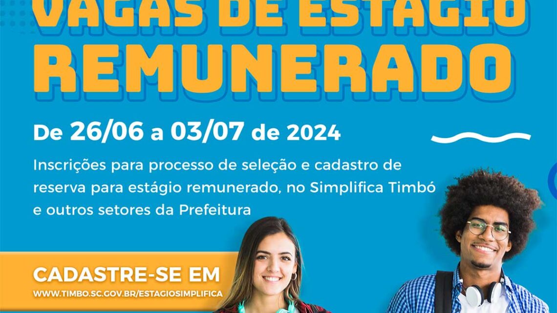 Inscrições abertas para vagas de estágio remunerado na Prefeitura de Timbó